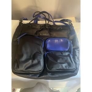 MZ WALLACE BOWERY NYLON SHOULDER BAG PURSE CROSSBODY BLACK CERULEAN BLUE TRIM